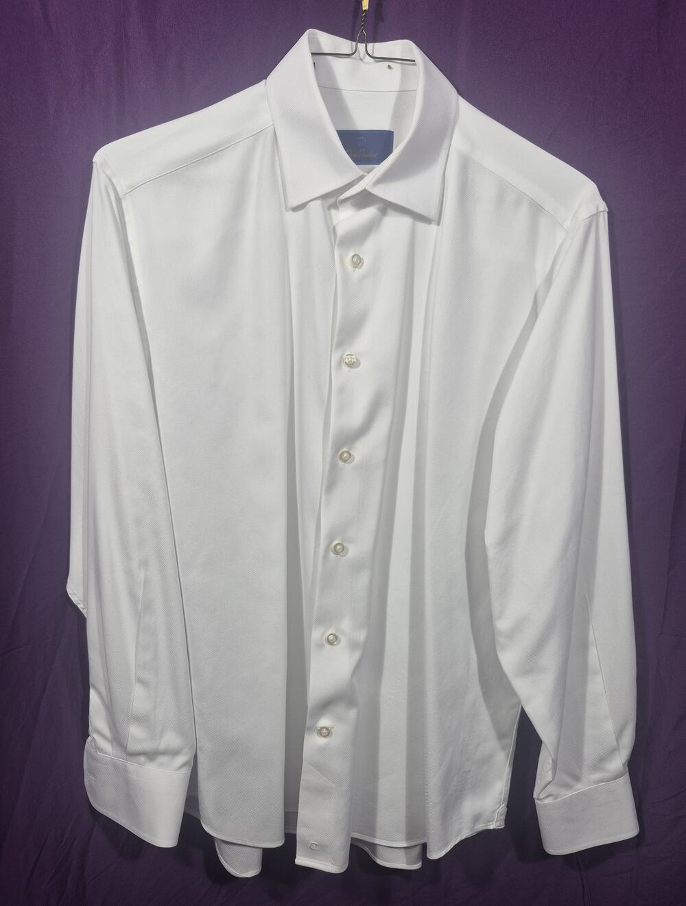 David Donahue Mens White Dress Shirt 16 34/35 100% Cotton Textured Spread Collar